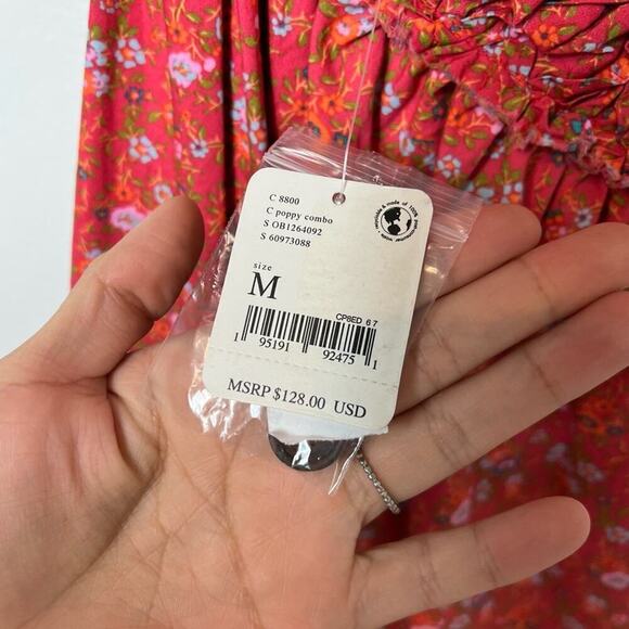 Free People Floral Print Texture Piecing Front Scoop Dress Medium New - Picture 6 of 8